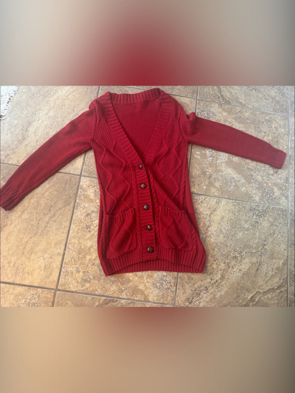 Women's Red Cable Knit Button-Front Sweater Cardigan